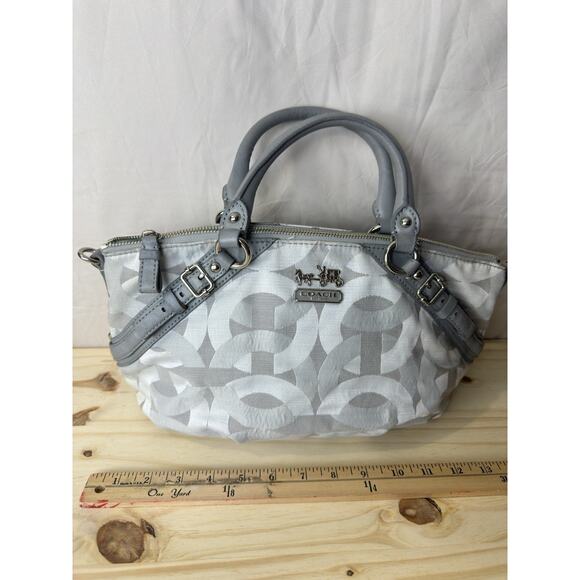 Coach Madison Sophia Satchel Grey Jacquard Fabric Purse Silver Hardware - Picture 16 of 16